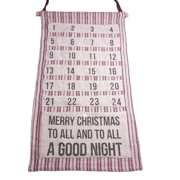 Christmas Countdown Calendar Wall Hanging Pocket Red & White Stripes - Picture 2 of 7
